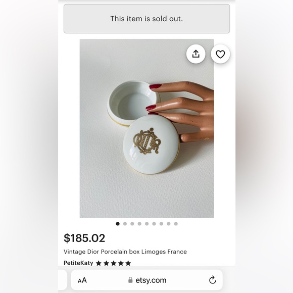 EUC EVC RARE Vintage Christian Dior Logo Limoges Round Box Jewelry Trinket Ring - Picture 5 of 5